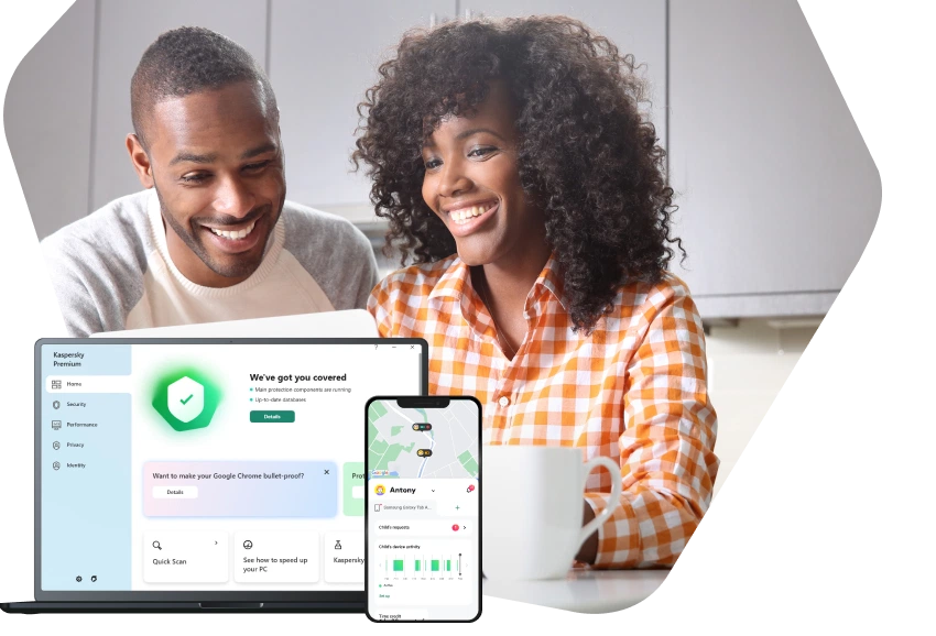 Happy family sitting together all using devices at home